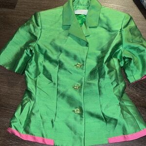 Darby Scott size 8 NWT blazer and pencil skirt suit set. Green &  pink. NWT.